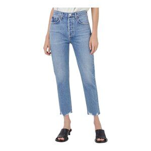 AGOLDE Riley Chewed Hem Straight Cropped High Rise Button-fly Jeans Women's 24